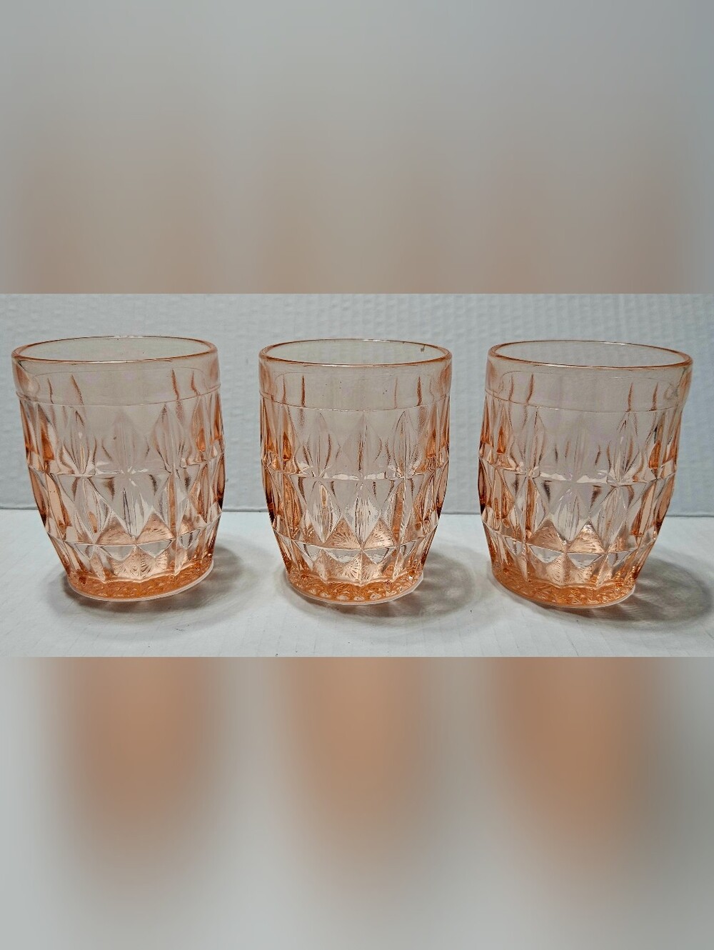 3 VTG JEANNETTE GLASS CO. WINDSOR PINK 3-1/4" TALL 5-OUNCE FLAT JUICE TUMBLER
